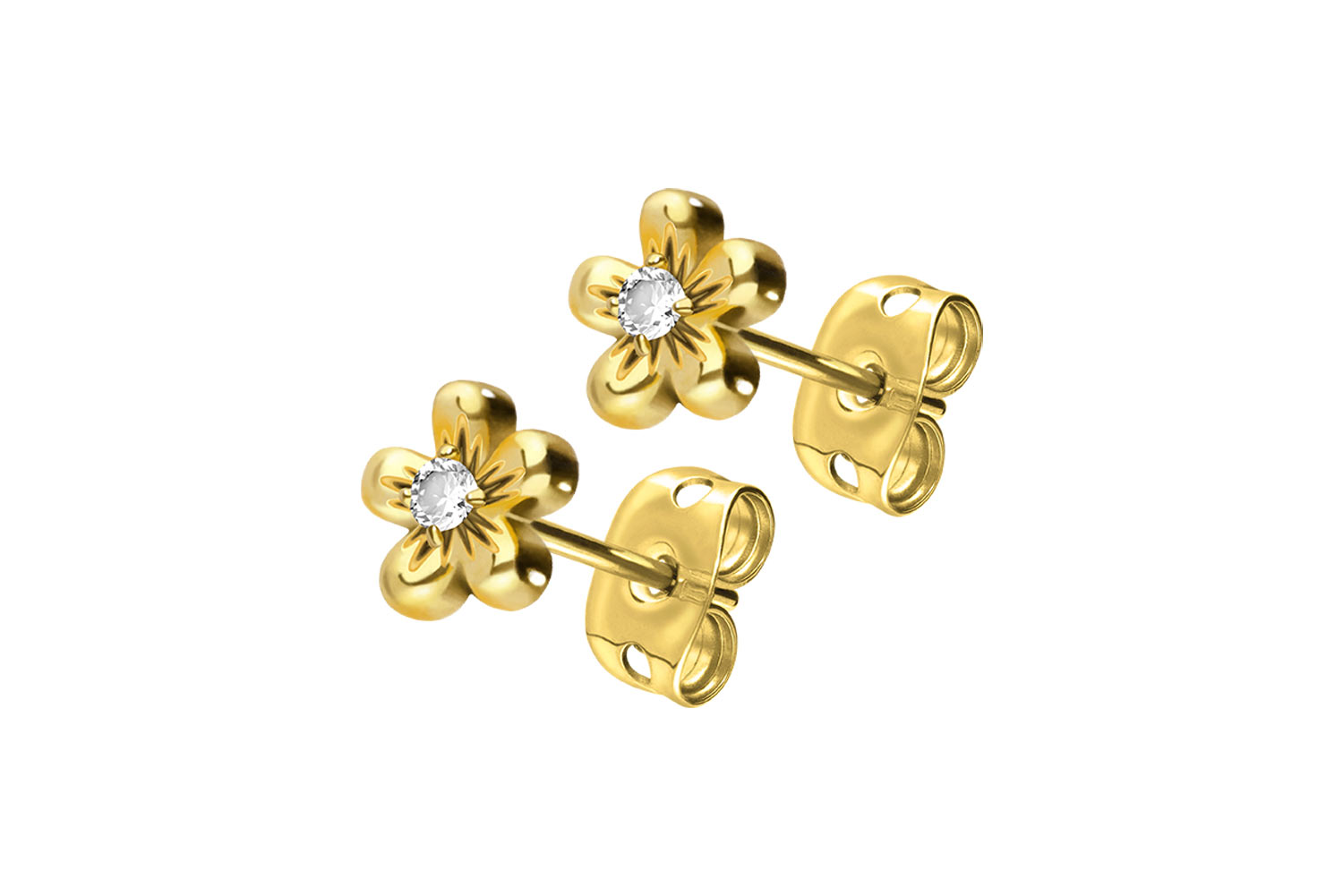 Chirurgenstahl Ohrstecker BLUME + KRISTALL von Piercingline